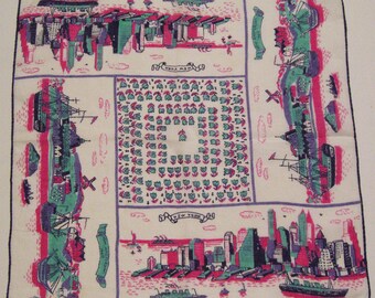 Vintage New York Harbor Skyline & New Amsterdam 1640 Hankie