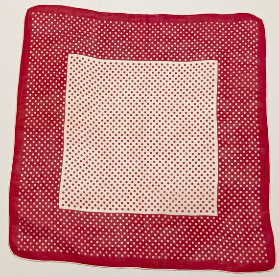 Vintage Mid Century Red & White Hankie with Red a… - image 1