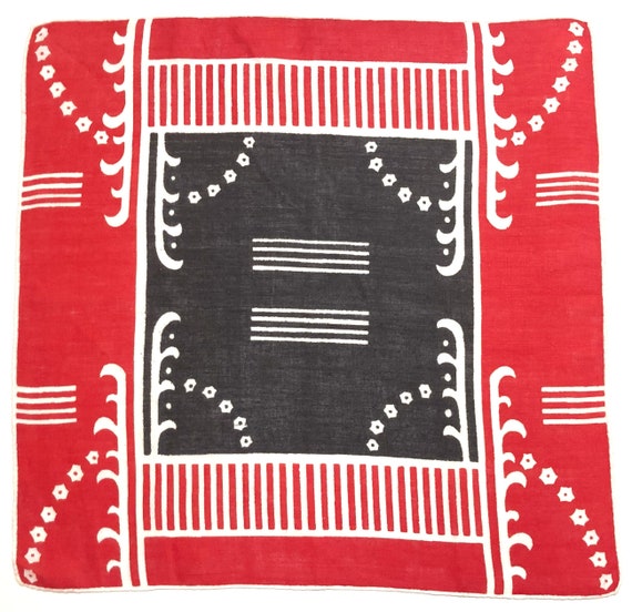 Vintage Red Black & White Deco Hankie - image 1