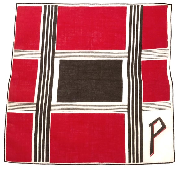 Vintage Unused Red Black & White Initial P Deco H… - image 1