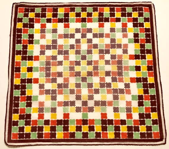 Vintage Geometric Brown Orange Green White Yellow… - image 1