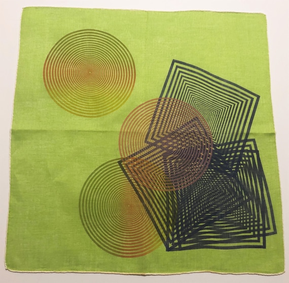 Vintage Unused Lime Green Hankie with Geometric Sh