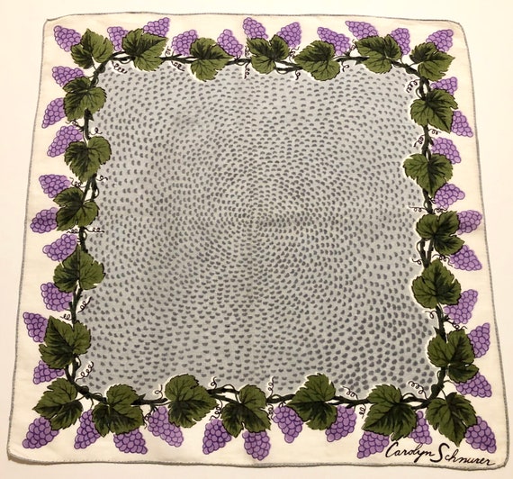 Vintage Designer Carolyn Schnurer Grapevine Hankie