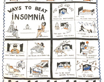 Vintage Unused "Ways To Beat Insomnia" Hankie