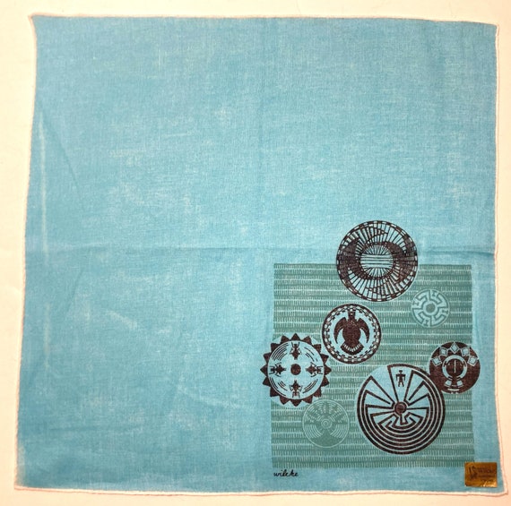 Vintage Unused Blue Designer Wilcke Hankie - image 1