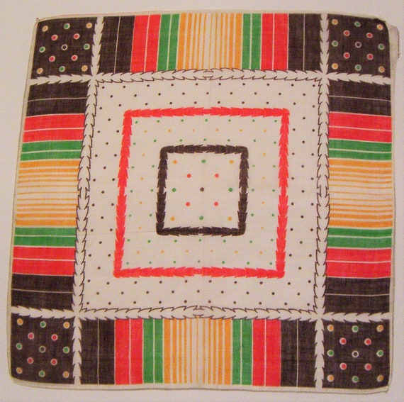 Vintage Unused 1930's Geometric Deco Hankie - image 1