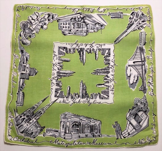 Vintage Unused Green New York City Hankie - image 1