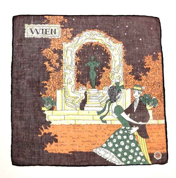 Vintage Unused Brown Orange & Green WIEN Hankie wi