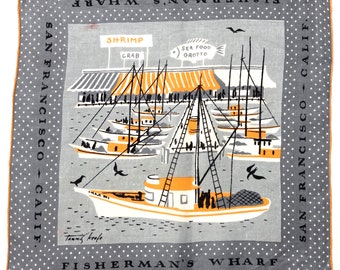 Vintage Designer Tammis Keefe Fisherman's Wharf San Francisco Hankie