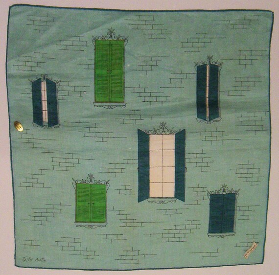 Vintage Designer Faith Austin Windows Hankie