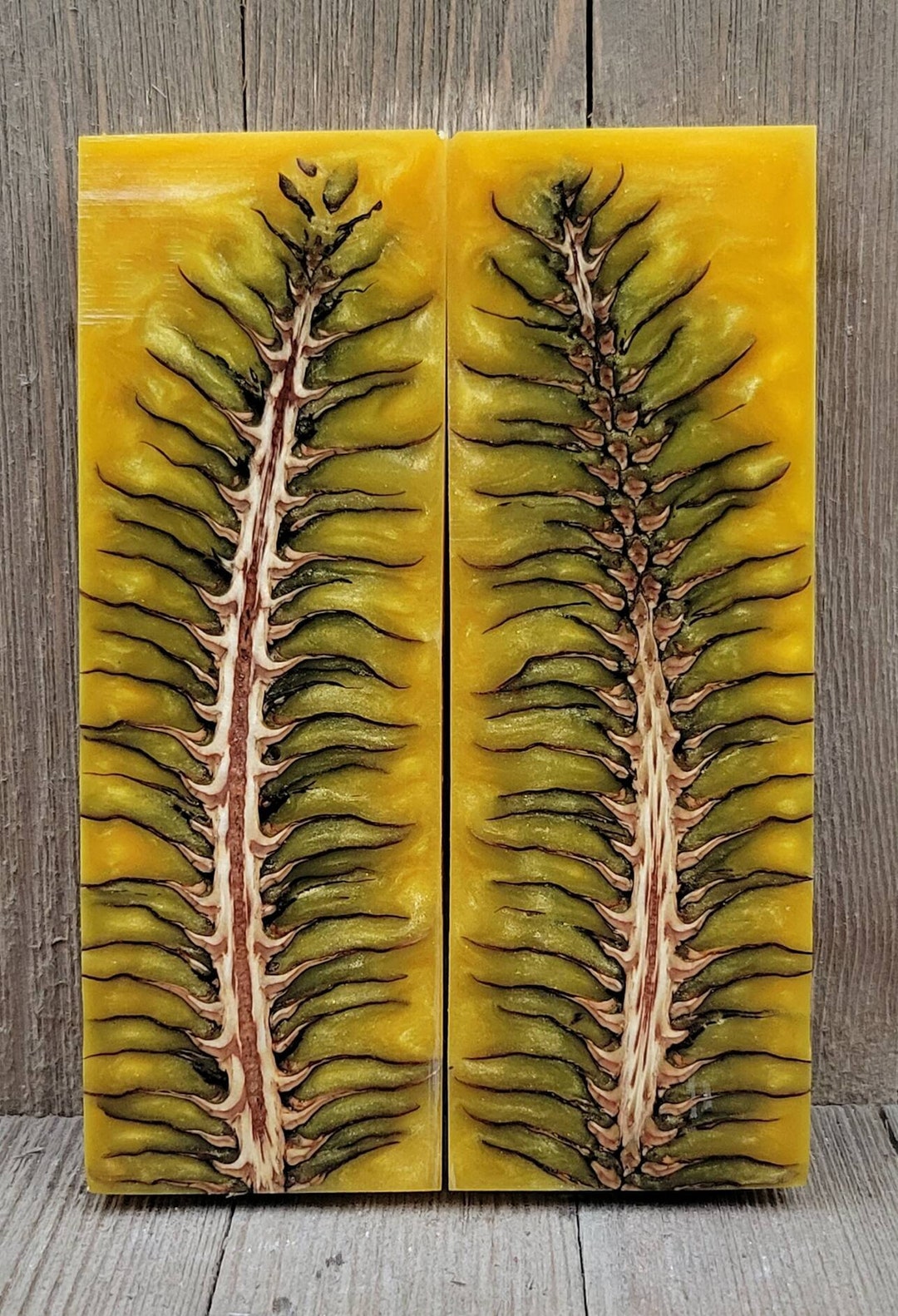 Pinecone Knife Scales in Koi Yellow. Knife Making Resin Handle Material