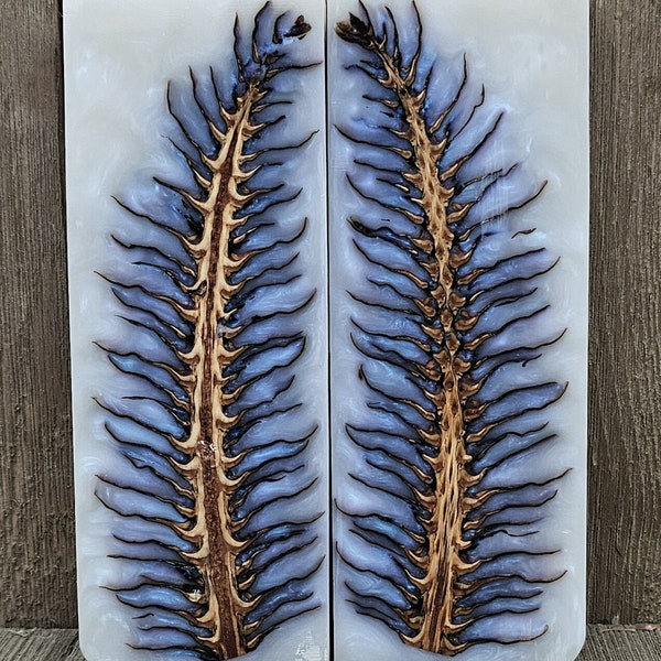 Pinecone knife scales Sapphire Ghost Blue. Knife making handle material