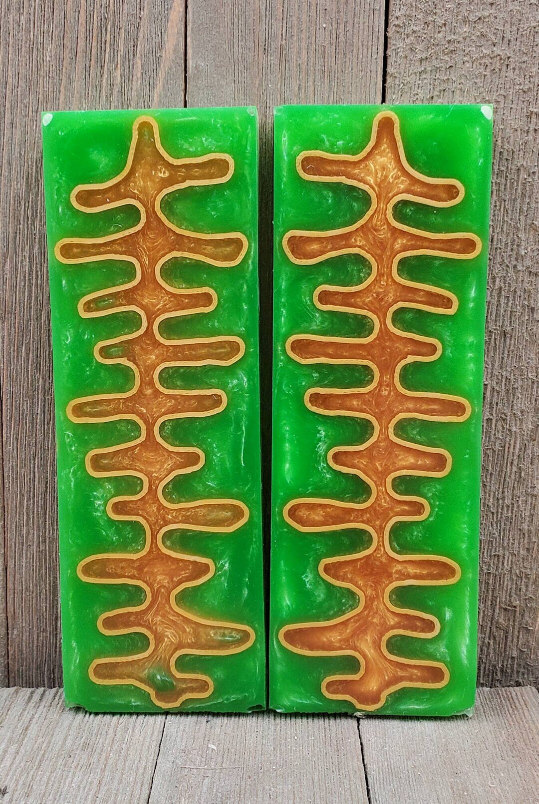 3D Printed Knife Scale Design in Brilliant Gold and Lime Green Knife