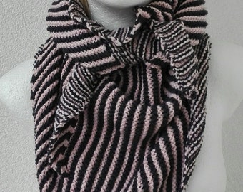 Halstuch Schultertuch Schal Tuch gestreift rosa - grau Merinowolle