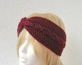 Women's headband knitted from cotton - alpaca blend, cherry red