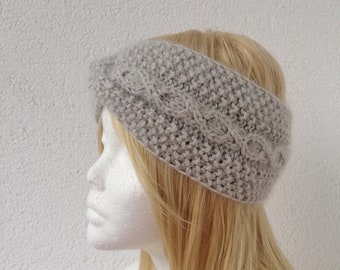 Women's headband knitted from cotton - mohair - silk blend, gray-silver