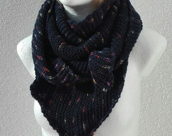 Neckerchief triangular scarf knitted dark blue