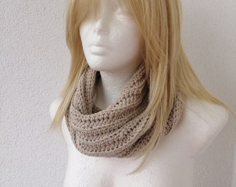 Slip scarf, round scarf, neck warmer, cotton, virgin wool, beige