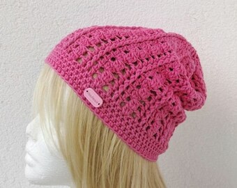 Beanie Crochet cap Cotton cap pink