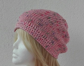 Mütze, Damenmütze, Strickmütze, Baumwollmütze, rosa, schwarz