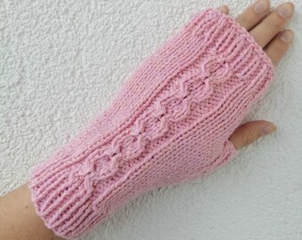 Arm warmers wrist warmer finger gloves, pink, wool silk cotton