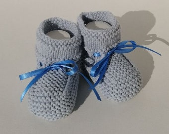 Babyschuhe gestrickt, Taufschuhe, hellblau, Kaschmir - Angora