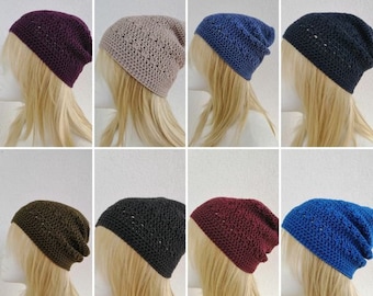 Damen Mütze Häkelmütze Baumwolle 8 Farben