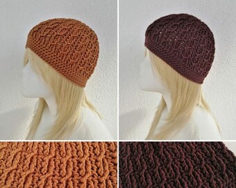 Crochet hat women's hat crocheted, brown or cherry