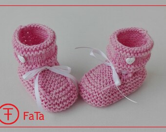 Babyschuhe Taufschue aus Merino in weiß-rosa gestrickt