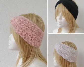 Stirnband Damen gestrickt aus Baumwolle - Mohair - Seide - Mischung, rosa, weiß oder schwarz