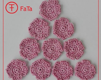 approx. 10 cm crochet flowers patch applique, silk mix, pink