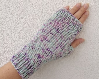 Armstulpen Pulswärmer Fingerhandschuhe Merino Kaschmir Seide, eis-lila mit silber