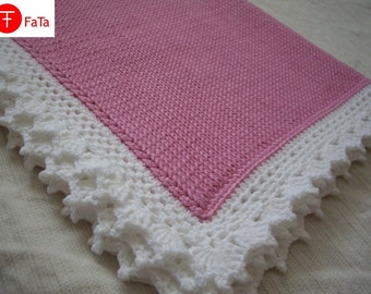 Decke Babydecke Kuscheldecke Baumwolle rosa-weiß