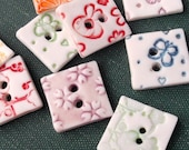 Handmade Buttons - Ceramic Buttons - Sewing Buttons - Coat Button - Craft Gift - Square