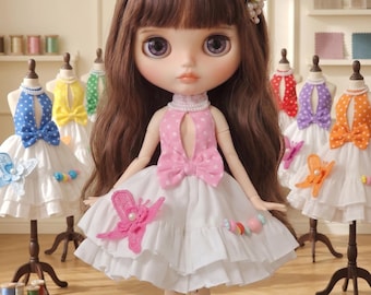 ON SALE! 9 Colors Blythe Doll Ruffle Dress with Butterfly & Candy Beads for Neo Blythe, Licca | The hand flower