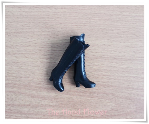 Black Lace-Up Long Boots for Blythe & Licca Dolls, 1/6 Scale Miniature Takara Tomy Plastic Doll Shoes Accessory