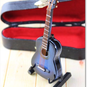 Wooden Guitar Miniature Dollhouse Miniature Instrument Acoustic Guitar Music Instrument Miniature Replica with Stand and Case