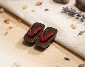 1:6 Scale Miniature Japanese Geta Clogs with Red Straps for Licca & Blythe | Traditional Doll Wooden Style Shoes