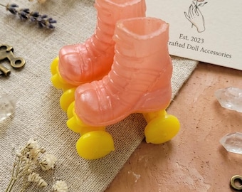 Retro Pink & Yellow Roller Skates for Neo Blythe, Miniature 1/6 Scale Quad Skates for Fashion Dolls,