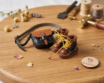 Blythe set leather boots and bag BJD 1/6 Doll Miniature set bag and boots Blythe mailbag doll bag Handbag