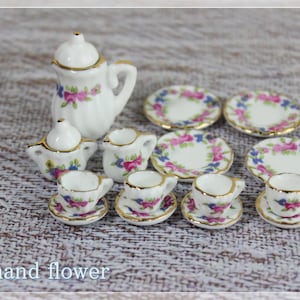 1:12 Miniature Tea Sets Dollhouse Tea Set Porcelain Tea Cups Saucers Plates Decorative Mini Tea Pot