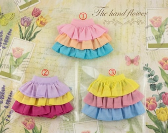 Pastel Tiered Ruffle Skirt for Neo Blythe Doll, 1/6 BJD Miniature Doll Clothes, Colorful Layered Waist Skirt for Licca, Azone & Obitsu 22