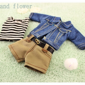 3 pieces Blythe Jeans  Denim Blythe clothes set for Blythe doll