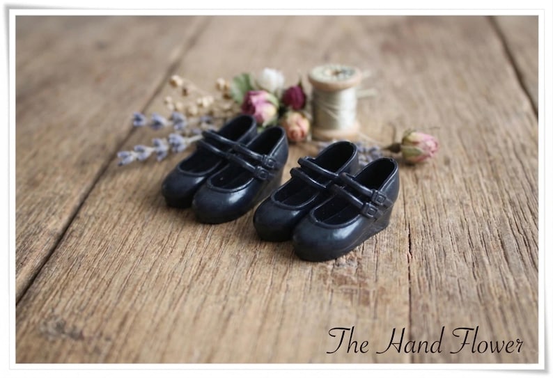 Wedge Mary Jane Shoes for Neo Blythe, Licca, Azone S - Black - 1/8 Doll Footwear image 3