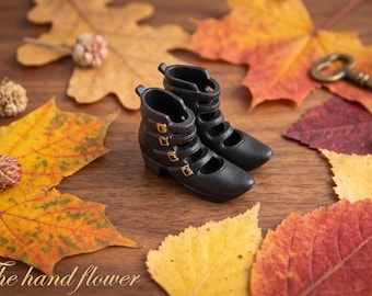 Black Multi-Buckle Boots for Blythe & Licca Dolls, Original Takara Tomy 1/6 Scale Doll Shoes
