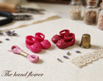 Cute Flower Shoes for 8" Middie Blythe Doll | Deep Red & Pink | Fit 1.7cm Feet | Doll Accessories