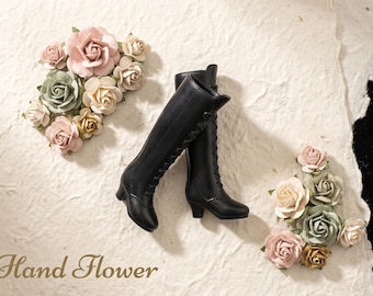 Black Lace-Up Long Boots for Blythe & Licca Dolls, 1/6 Scale Miniature Takara Tomy Plastic Doll Shoes Accessory