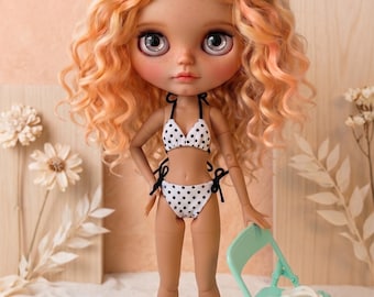 White Polka Dot Bikini for 12" Neo Blythe Doll | Summer Swimwear Two-Piece Swimsuit | Miniature Beach Outfit