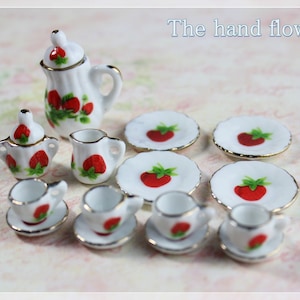 1:12 Miniature Tea Sets Dollhouse Tea Set Porcelain Tea Cups Saucers Plates Decorative Mini Tea Pot