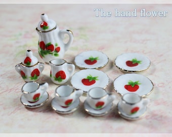1:12 Miniature Tea Sets Dollhouse Tea Set Porcelain Tea Cups Saucers Plates Decorative Mini Tea Pot